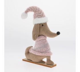 Pes hne/ružový textil 23,5*5*34cm