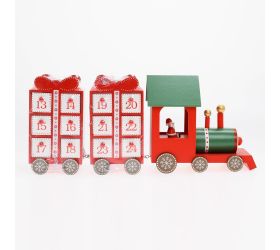 Adventný kalendár vláčik drevo čer/bie/zel 46*11,5*20cm