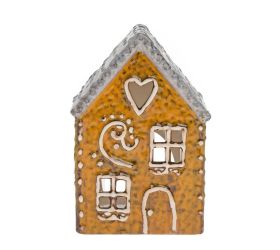 Domček siv/ora na sviečku porcel. 8,9*6,5*12,9cm