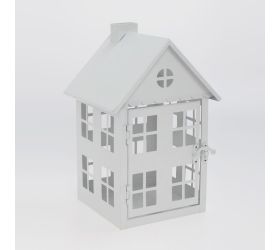 Lampáš domček biely kov 15*16*25cm