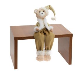 Medveď chlapec sediaci bie/šampaň textil 11*10*35cm