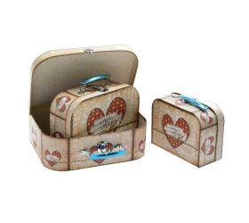Darčeková krabička kufor s/3 20x15x8,5-30x21x9,5cm srdcia