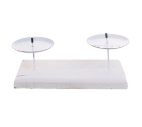 Svietnik obdĺžnik biely 2 sviečky drevo 20x11x7cm