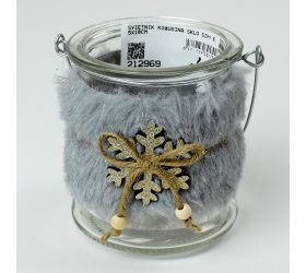 Svietnik kožušina sklo sivý 8,5x10cm