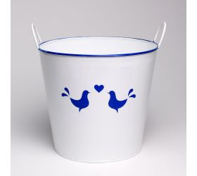 Obal vedro s ušami veľké kov modrotlač vtáky v:19x21cm super cena