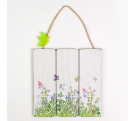 Záves tabuľka kvety  drevo 19,5x1x19cm biela