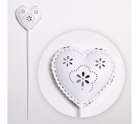 Zápich srdce kov 7x30cm biele