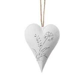 Záves srdce kvet. motív biely plech 13,5*10*2cm