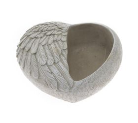 Srdce cement bledo-sivé s krídlami 20,5cm