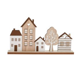 Domčeky drevo 30x4x17cm biela+natur