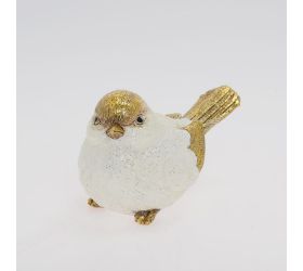 Vtáčik bielo-zlatý poly 10,5*6*6,5cm