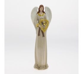 Anjel krémový, zlatý veniec 13*9*39cm