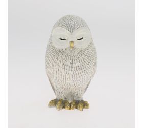 Sova bielo-zlatá spiaca poly 9*8*15cm