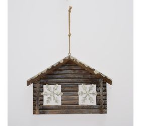 Záves domček hnedo-biely drevo 29*20*3,5cm