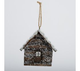 Záves domček hnedo-biely drevo 9*10*3cm