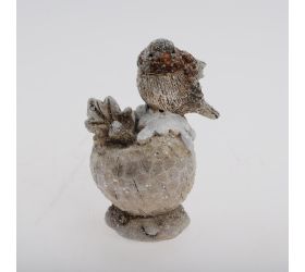 Vtáčik na jablku bie/hne poly 6*5*9cm