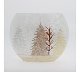 Váza oválna biela, stromy led 19.5*9*16cm