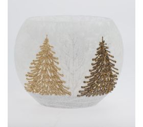 Váza oválna biela, stromy led 19.5*9*16cm