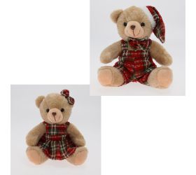 Medvede sediace, karo oblečenie mix/f 20cm