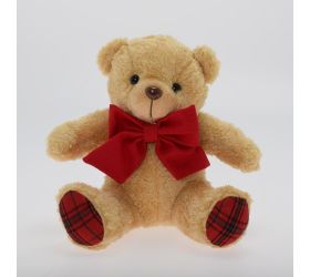 Medveď sediaci bl.hnedý, červená mašľa textil 20cm