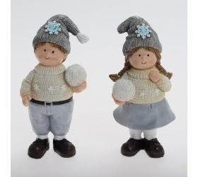 Deti so snehovou guľou siv/béž 7*6*14cm
