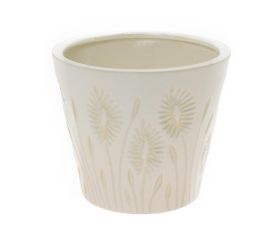 Kvetináč krémový, vzor trávy keramika 16*16*14cm