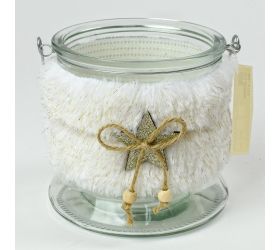 Svietnik kožušina sklo biely 13x12cm