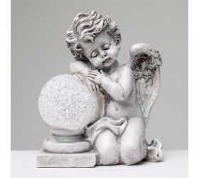 Anjel s led guľou 12x9,5x15cm polyres