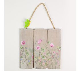 Záves tabuľka kvety drevo 19,5x1x19cm natur