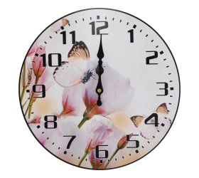Hodiny nástenné mdf dia 34cm lisianty s motýľom