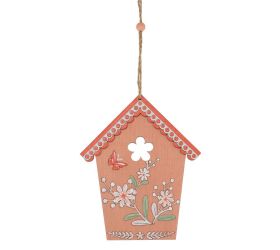 Záves domček drevo 12,5x15cm oranžový