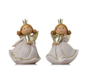 Anjel korunka, srdce zla/bie/béž mix/2 poly 11*10*15cm