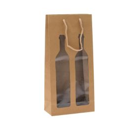 Taška papier dvojfľaša kraft 17,5x37+8,5