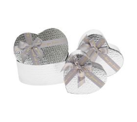 Darčeková krabička srdce s/3 16x14x6-22x20x9cm strieborné