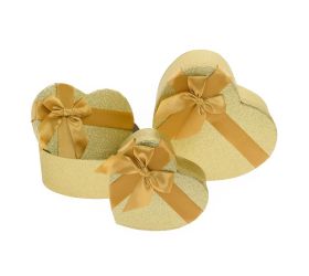 Darčeková krabička srdce s/3 16x14x6-22x20x9cm zlatá matná