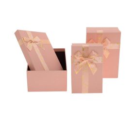 Darčeková krabička obdĺžnik mašľa s/3 19x12x6,5-23x16x9,5cm losos