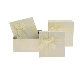 Darčeková krabička obdĺžnik mašľa s/3 15,5x6,5-19,5x19,5cm biela