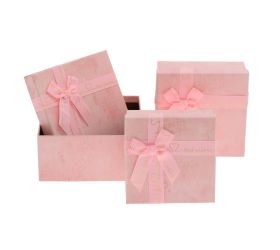 Darčeková krabička obdĺžnik mašľa s/3 15,5x6,5-19,5x19,5cm ružová