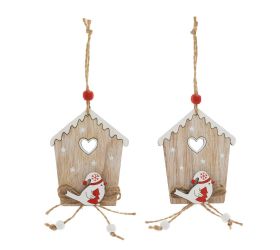 Záves búdka, vtáčik, nat/bie, drevo, s/2 7,2*9cm
