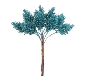 Zápich šišky tyrkys gliter s/12 10cm