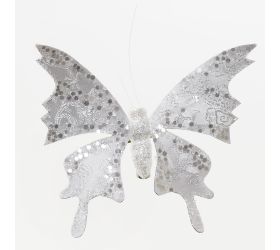 Motýľ biel/strieb. 14cm