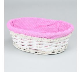 Prútený košík biely vzor ruž.bodka m:32x23x11cm