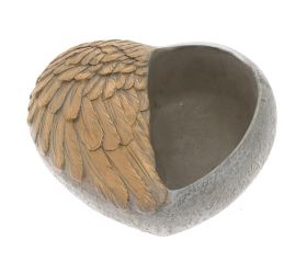 Srdce cement bledo-sivo-zlaté s krídlami 16,5cm