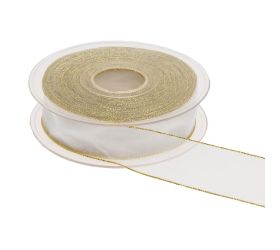 Stuha biela zlatý lem 2,5cm/20m 3348m 04