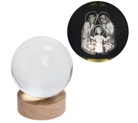 Led guľa sklo na drev.podstavci s podsvietením sv.rodina 10*12cm