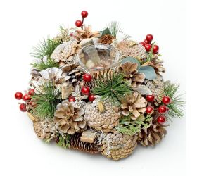 Svietnik 1sv prírodný bobule 22x11cm