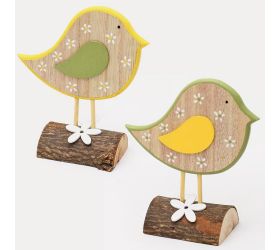 Vtáčik na pníku drevo žltý,zelený 7,2x4,5x14,3