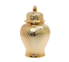 Dóza na suché aranž.s poklopom keram. zlatá 15x15x25cm