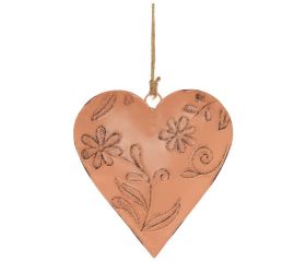 Záves srdce kvety kov 14x14cm oranžové