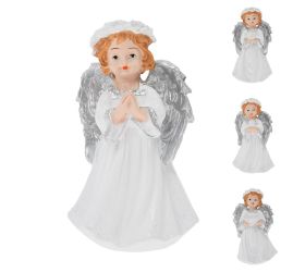 Anjel s ružovým venčekom poly 6x5x11cm biely mix